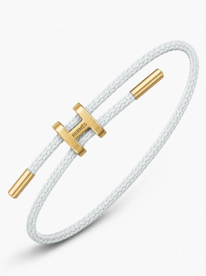 Браслет в стиле Hermès — плетёный шнур с золотистой застёжкой — SONNE-SNBR-БЕЛЫЙ