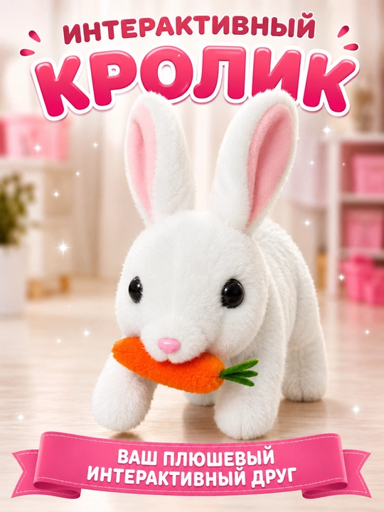Интерактивная мягкая игрушка кролик и щенок, ходит и издает звуки с бонусом