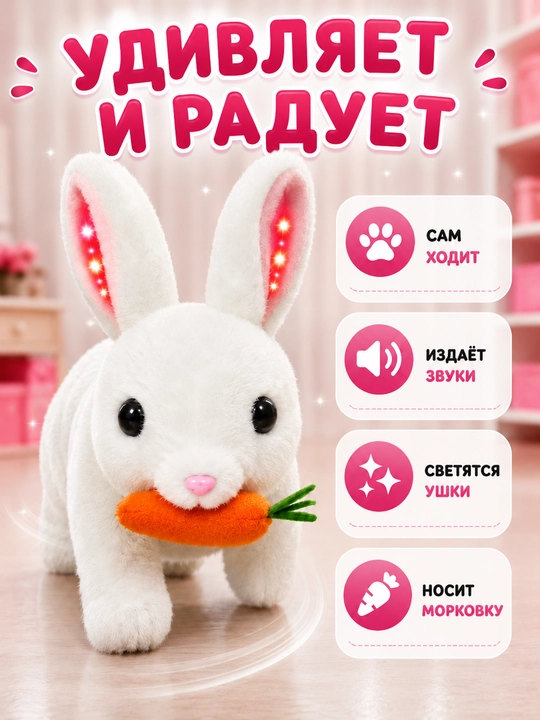 Интерактивная мягкая игрушка кролик и щенок, ходит и издает звуки с бонусом