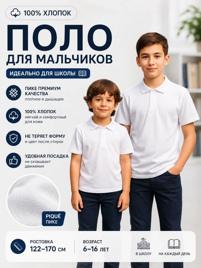 Футболка-поло финка, YSKUZB, для мальчиков — YSKUZB-POL002-БЕЛЫЙ-116