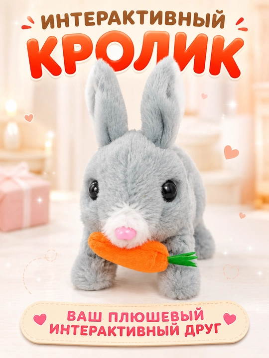 Интерактивная мягкая игрушка кролик и щенок, ходит и издает звуки с бонусом