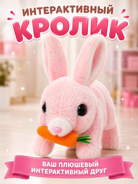 Интерактивная мягкая игрушка кролик и щенок, ходит и издает звуки с бонусом