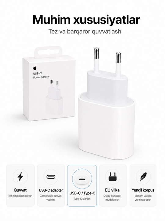 IPhone uchun USB-C zaryadlovchi adapter, tezkor va xavfsiz quvvatlash uchun
