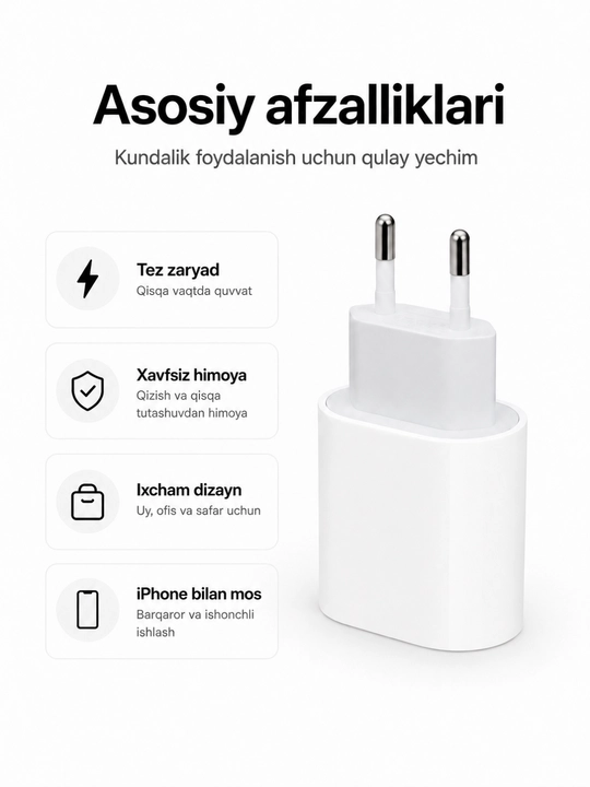 IPhone uchun USB-C zaryadlovchi adapter, tezkor va xavfsiz quvvatlash uchun