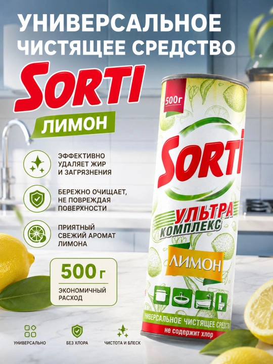 Универсальное чистящее средство SORTI Лимон 500 г - 