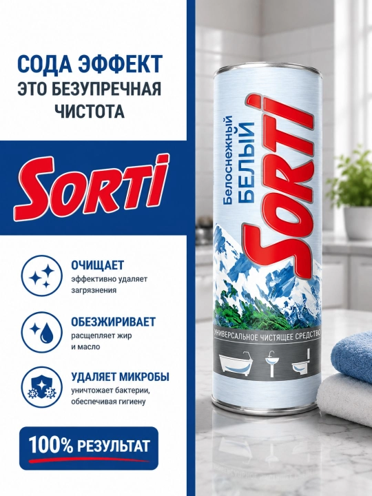 Универсальное чистящее средство SORTI Белоснежный белый, 500г - 