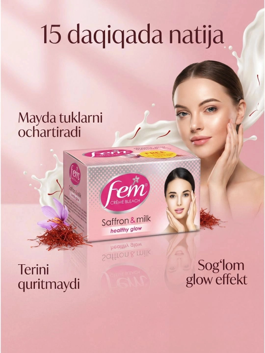 Fem Saffron & Milk oqartiruvchi krem, yuz va qosh tuklarini oqartirish uchun