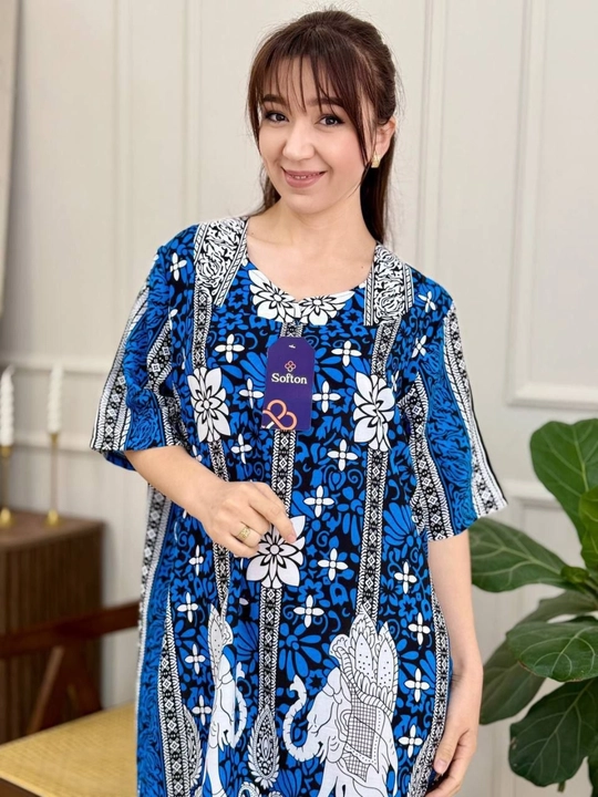 Ayollar uchun uy ko‘ylagi shtapel mato, yozgi katta o‘lcham 50 52 54 56 58 60