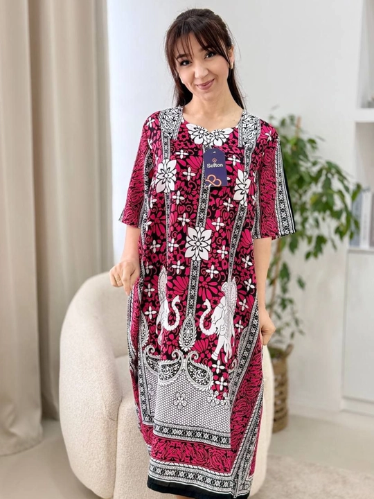 Ayollar uchun uy ko‘ylagi shtapel mato, yozgi katta o‘lcham 50 52 54 56 58 60