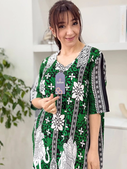 Ayollar uchun uy ko‘ylagi shtapel mato, yozgi katta o‘lcham 50 52 54 56 58 60