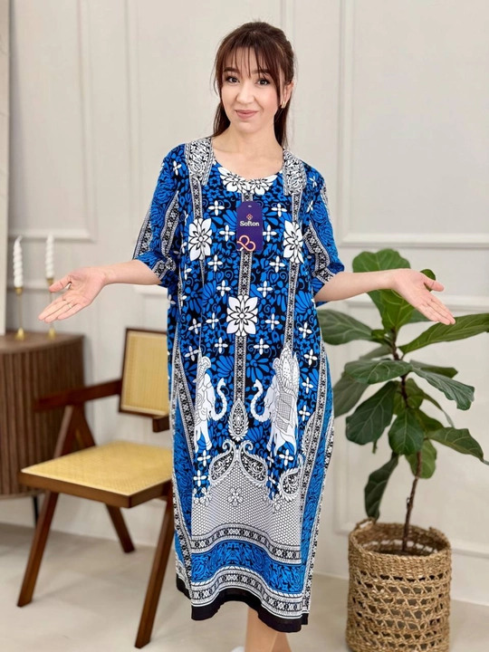 Ayollar uchun uy ko‘ylagi shtapel mato, yozgi katta o‘lcham 50 52 54 56 58 60
