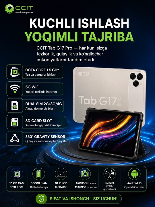 CCIT, Tab G17 Pro, ish, o'qish va hordiq uchun eng yaxshi tanlov