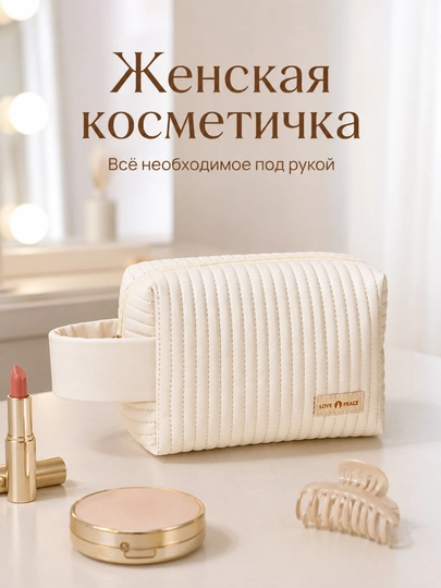 Косметичка женская стеганая органайзер для косметики, с ручкой FORRIS HOME — ДОМАААА-FH26502-МОЛОЧ-А