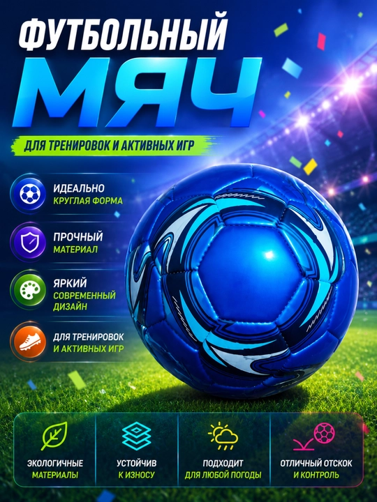 Futbol uchun to'p, o'lcham 5, 32 panelli koptok, lateks kamera - 
