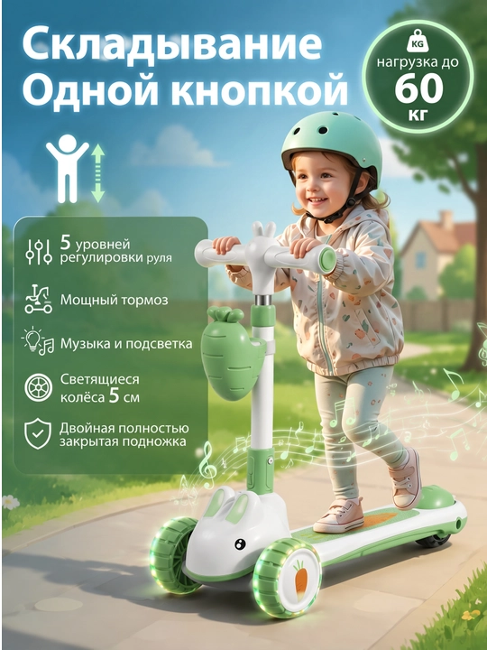 Bolalar samokati, quyonchalik yonadigan samokat, 60kg gacha chidamli - 