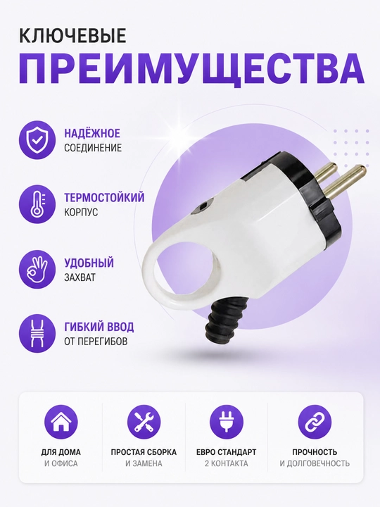 HP8053 elektr vilkasi, Yevropa standarti, ikki kontaktli, kabel kirishi bilan