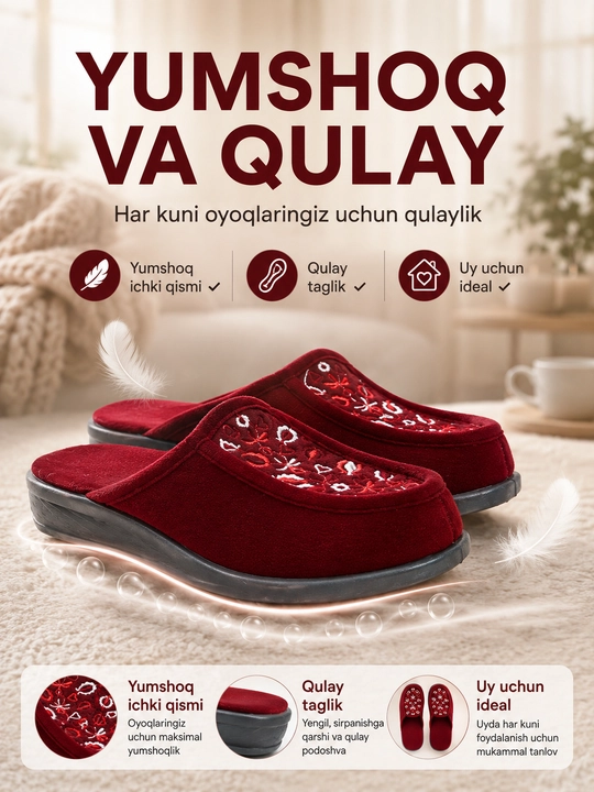 Ayollar shippaklari kashtali Irinka, uy shippaklari, ayollar shippagi, uy uchun oyoq kiyim