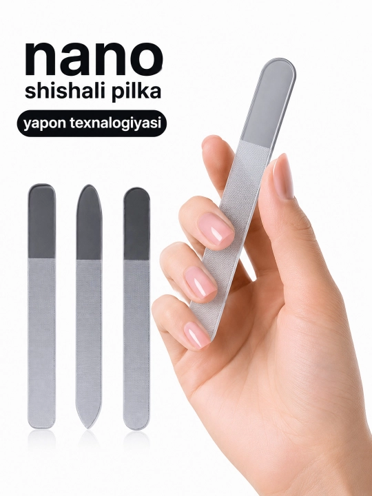 Tirnoqlar uchun, Manikyur uchun nano shisha tirnoq pilkasi, pilka, 3 dona, sayqallash - 