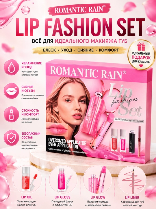 Набор бальзамов для губ Romantic Rain, подарочный, 9 разных бальзамов для губ