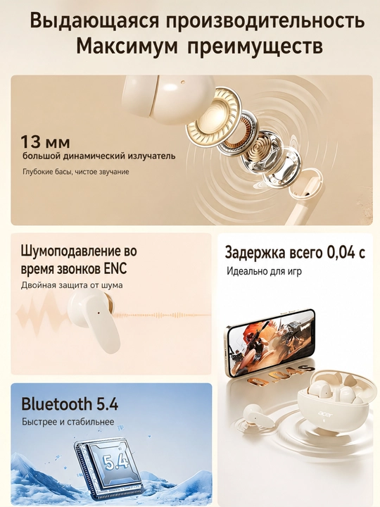 Quloqchinlar Simsiz Acer OHR594, Barcha telefon turlariga,36 soatgacha tinglash imkoniyati