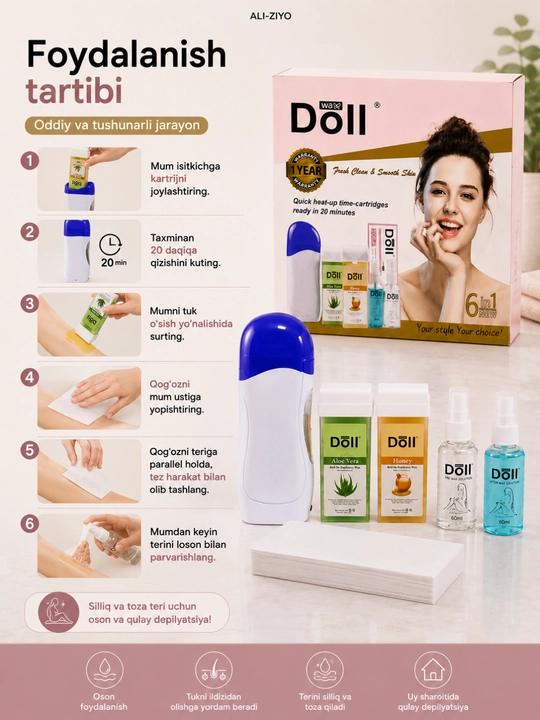 Набор для депиляции Roll-On Wax Kit, воскоплав, картриджи и лосьоны