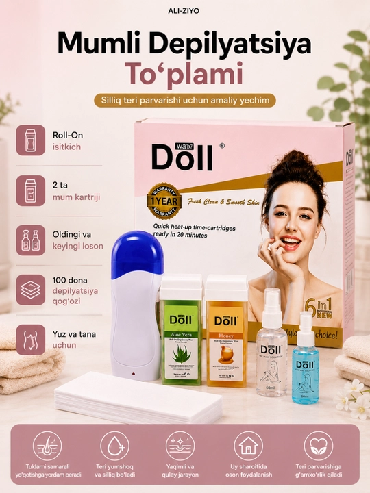 Набор для депиляции Roll-On Wax Kit, воскоплав, картриджи и лосьоны - 