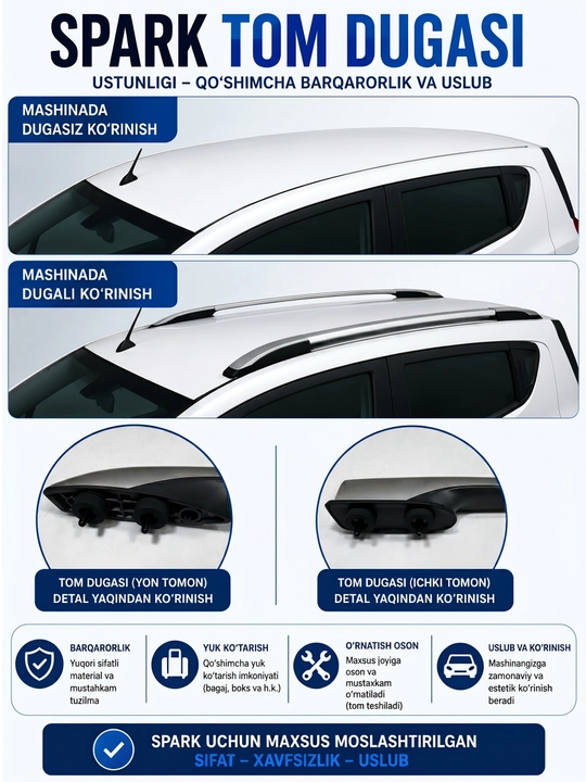 Chevrolet Spark tom dugasi (reyling) Tom bagaji uchun tayanch Komplekt 2 dona - 