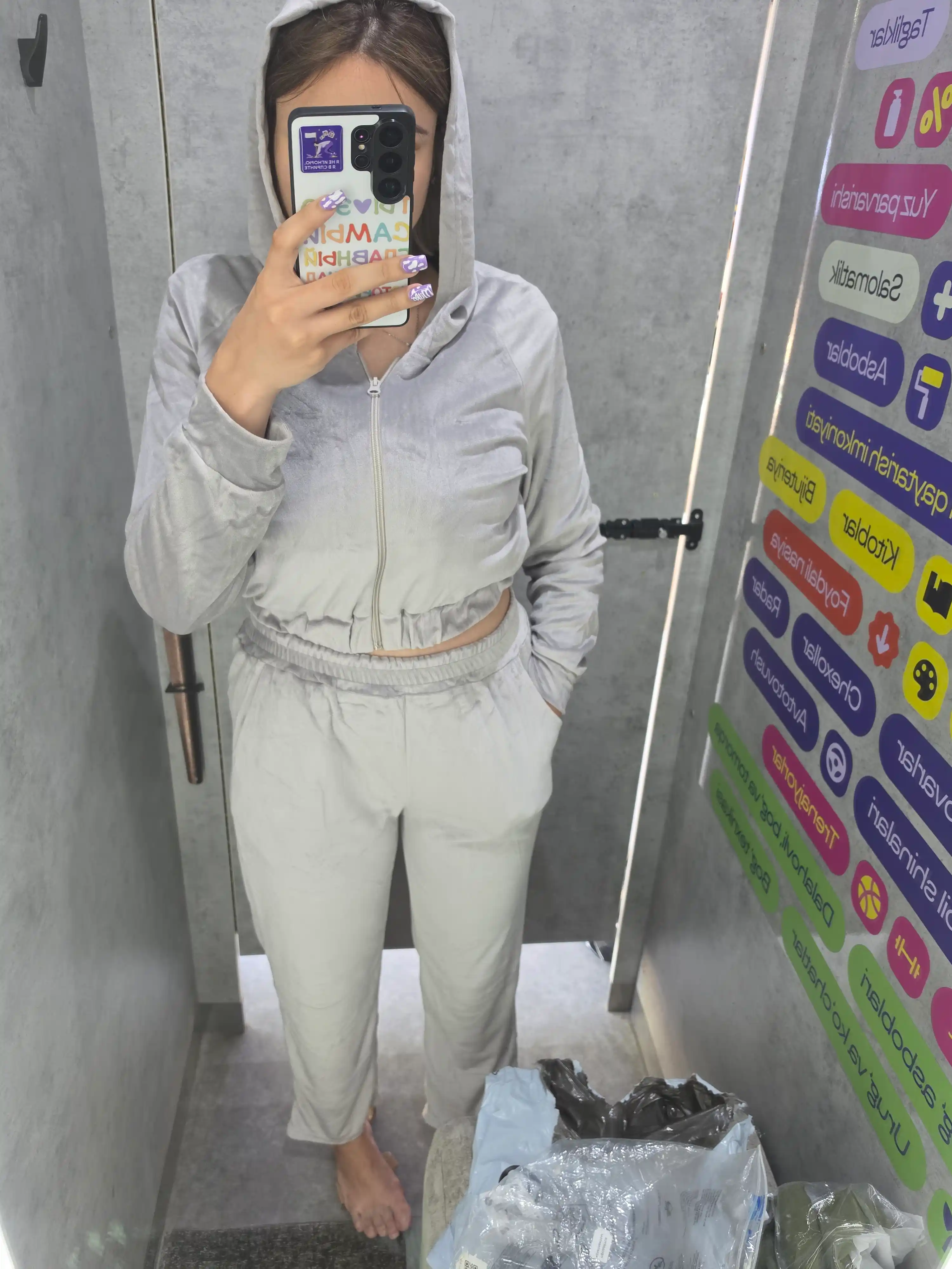 Ayollar sport kostyumi, dvoyka, velur, kapyushonli, xudi + shim, kulrang, issiq