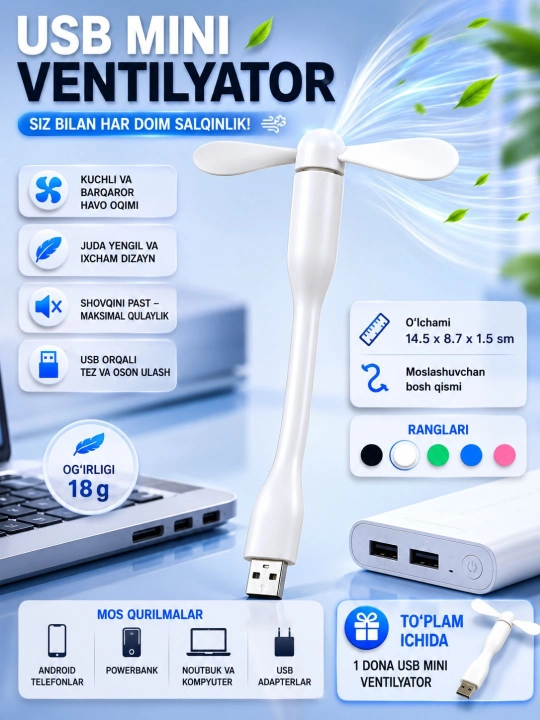 USB mini portativ ventilyator – Telefon va Powerbank uchun sovutgich - 