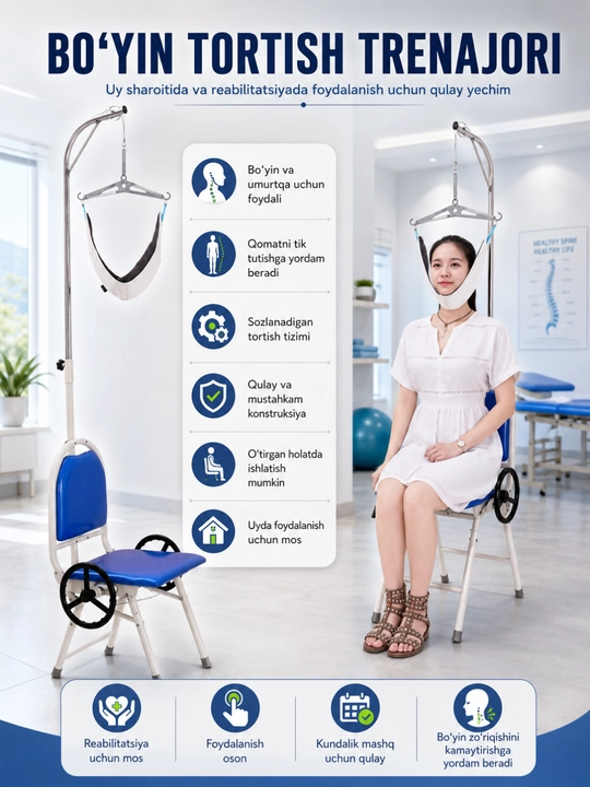 Grija apparati, bo‘yin va umurtqa tortish uchun reabilitatsion trenajor - 
