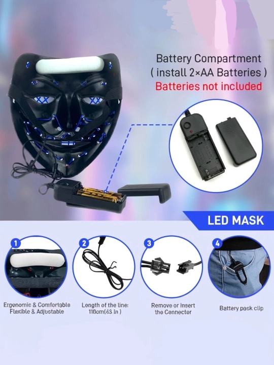 LED Маска Purge, светящаяся неоновая маска для хэллоуина, косплея и вечеринок, face mask