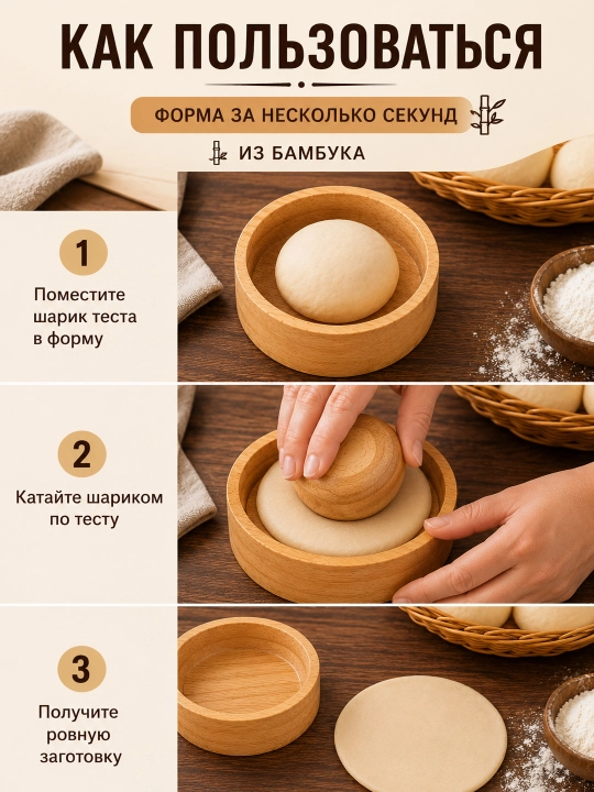 Бамбуковая форма для теста, деревянный для раскатки и формирования теста, скалка
