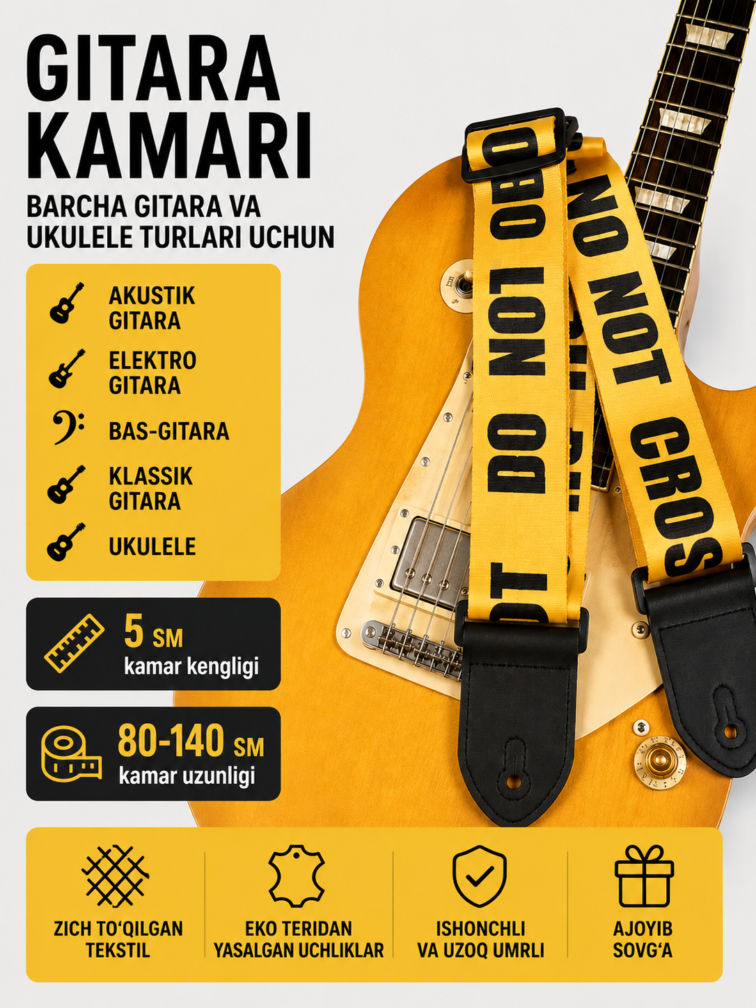 Gitara va ukulele uchun kamar Premium sozlanadigan - 