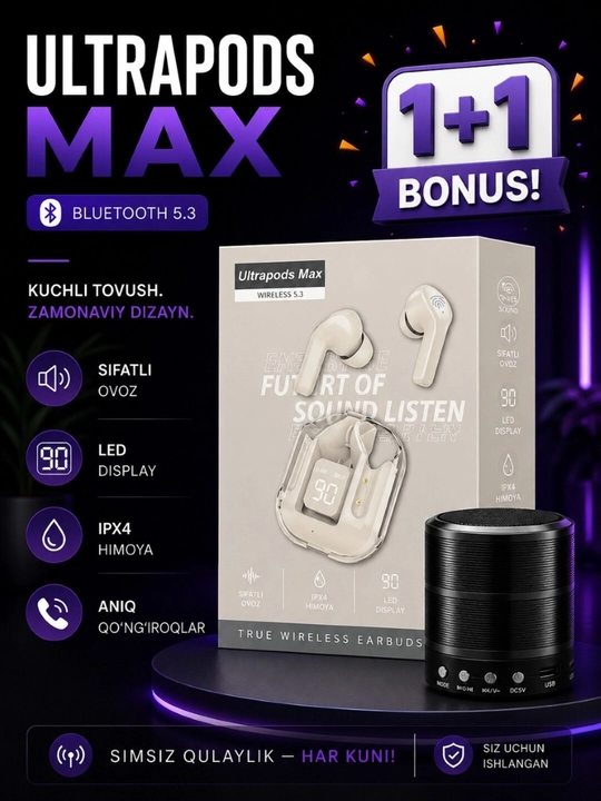 Ultrapods Max simsiz quloqchinlari + WS-887 Bluetooth karnay (1+1 bonus)
