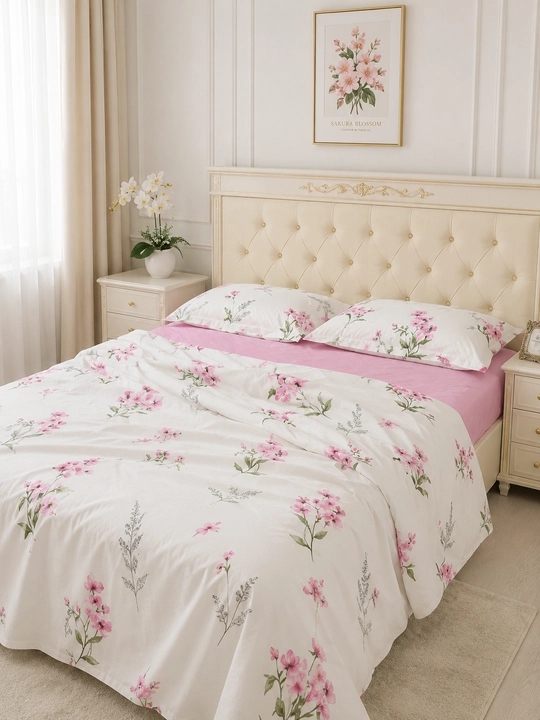 Premium Sakura gulli Euro yotoq choyshabi komplekti – Pink Blossom Collection - 