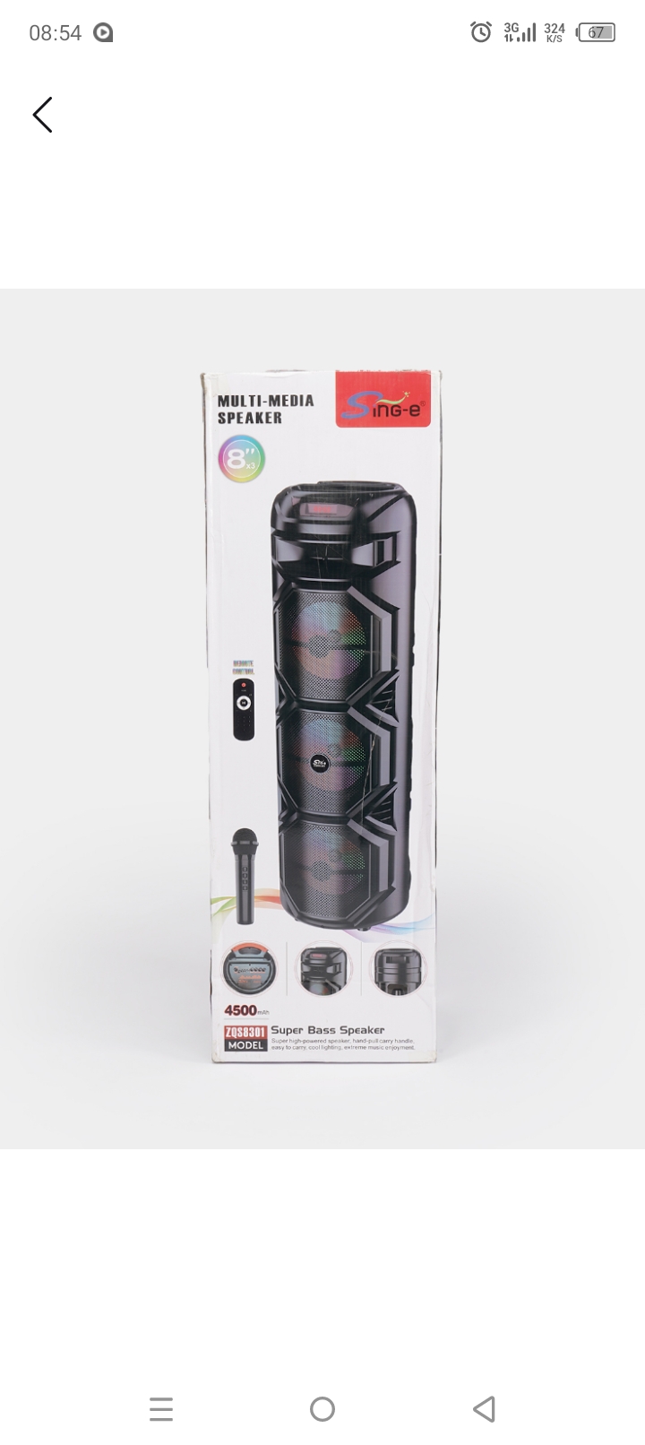 Kolonka, bluetooth simsiz portativ karnay, karaoke, RGB yoritgich va mikrofon, ZQS-8301