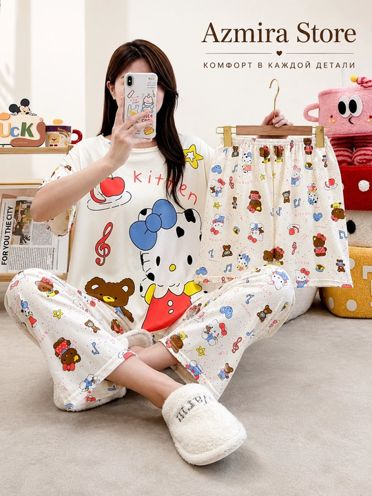 Azmira Store Hello Kitty 3talik ayollar pijamasi 