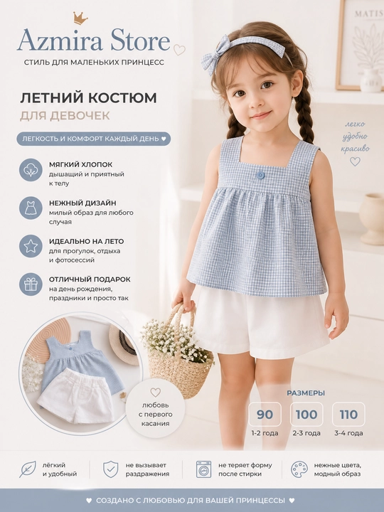  Qizaloqlar uchun yozgi kostyum – Azmira Store  - 