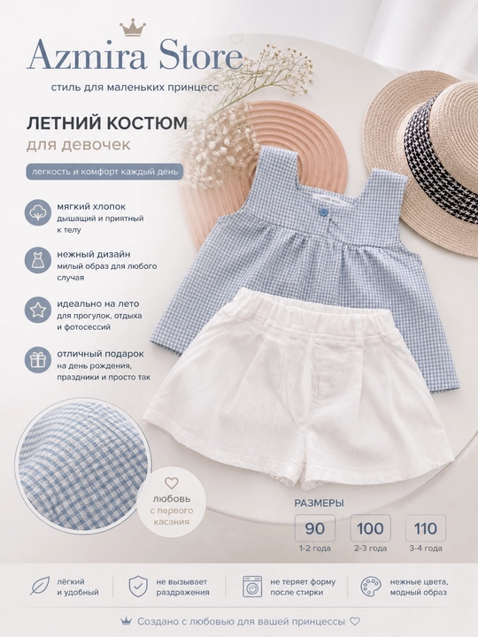 Летний костюм для девочек Azmira Store 