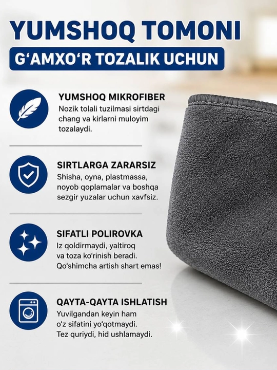 2 tomonlama mikrofiber tozalovchi latta – kuchli va yumshoq tozalash