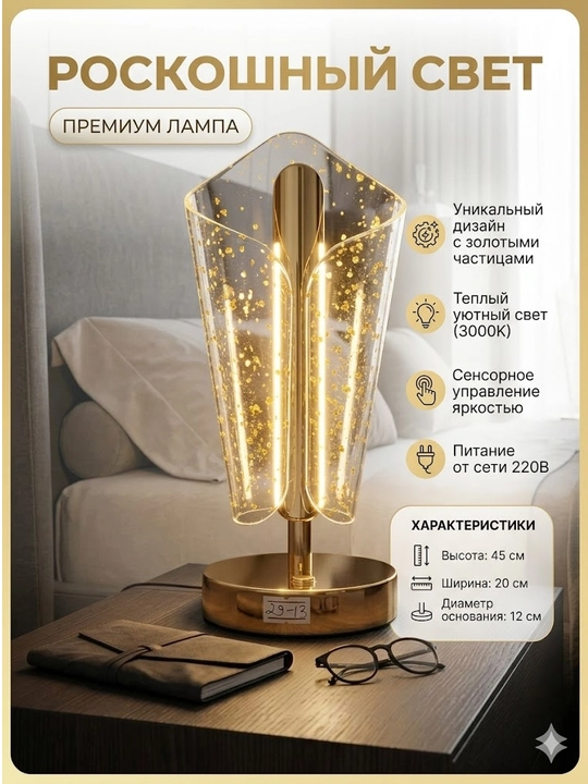Kristall stol chirog'i sensorli tungi chiroq yotoqxona va mehmonxona uchun akril lampa - 