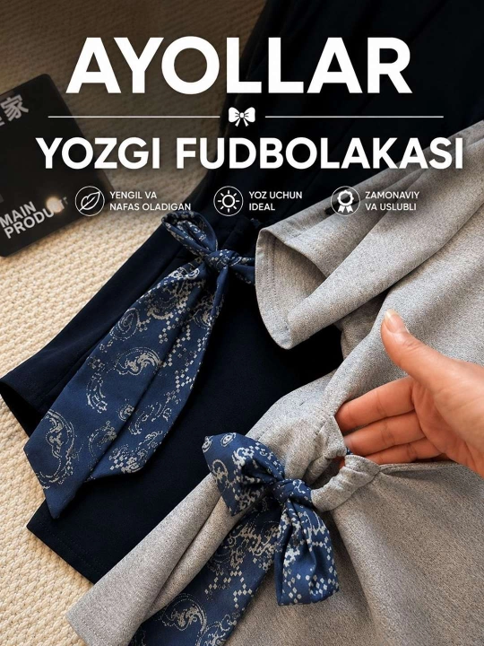 Zamonaviy ayollar va qizlar belbog‘li futbolkasi, bahor va yoz uchun futbolka