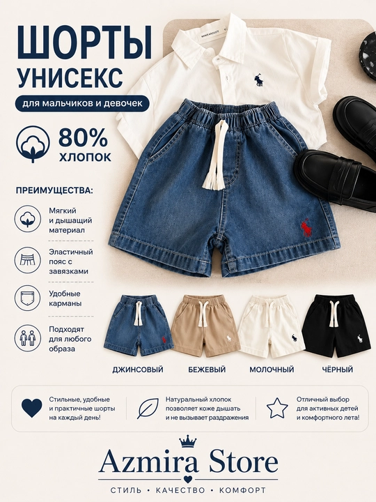 O‘g‘il va qiz bolalar uchun uniseks shortiklar — Azmira Store - 