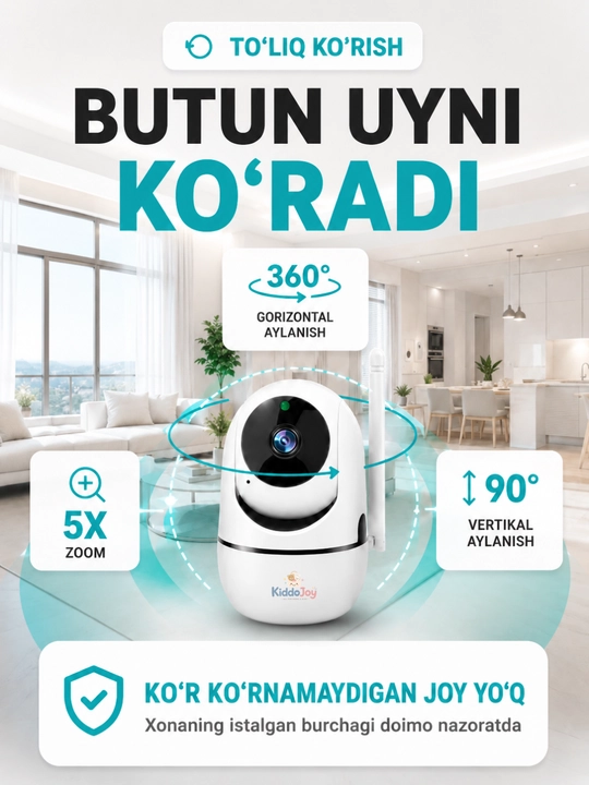 Видеоняня WiFi 360°, IP камера видеонаблюдения для дома, Full HD 1080P