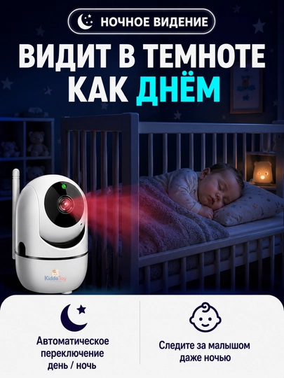 Видеоняня WiFi 360°, IP камера видеонаблюдения для дома, Full HD 1080P — KIJOY-VIDEONYANYA-БЕЛЫЙ