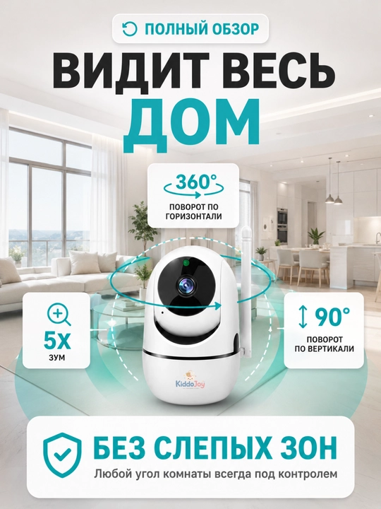Видеоняня WiFi 360°, IP камера видеонаблюдения для дома, Full HD 1080P