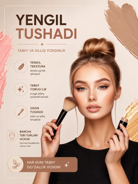 QIC Shimmer Stick Kontur Stik – Krem Konsiler va Bronzer, 12 Soat Ta'sir