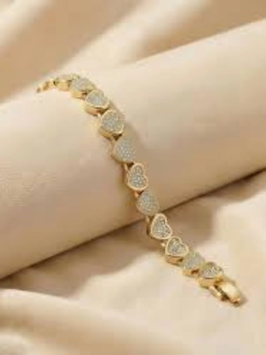 Браслет сердечки, женский, золотистый браслет с фианитами для девушек
