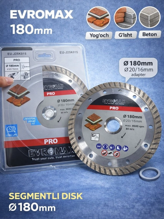 Segmentli olmosli disk 105 / 180 / 230 mm – beton va g‘isht uchun