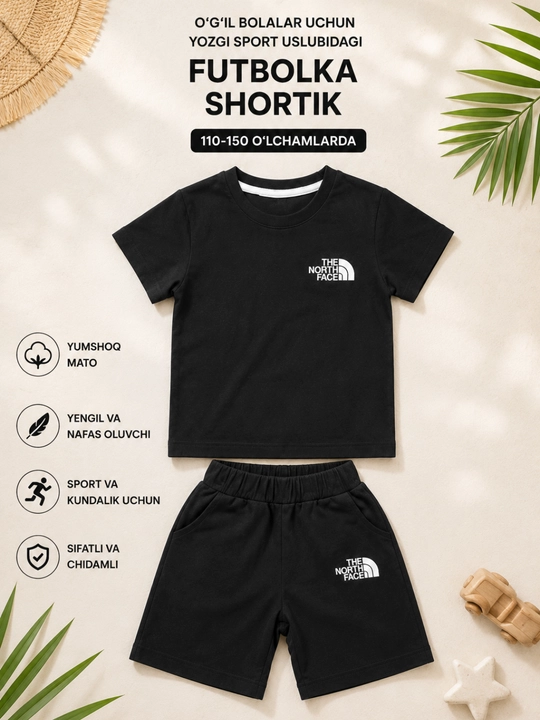 Og'il bolalar uchun yozgi sport uslubidagi kiyim to'plami, futbolka shortik
